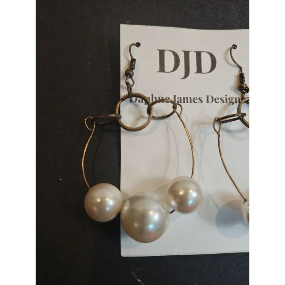 Handmade Gold Wire Wrapped Pearl Hoop Earrings | Statement Drop Earrings